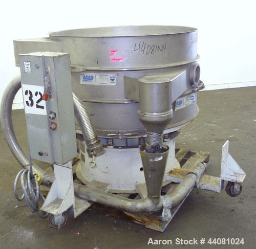 Used Sweco Screener, Model XS48S888, 304 Stainless Steel. 48” Diameter, double deck, 3 separation, no top cover. Driven by a 2.5 hp, 3/60/460 volt, 1160 rpm motor. Mounted on a carbon steel base with...