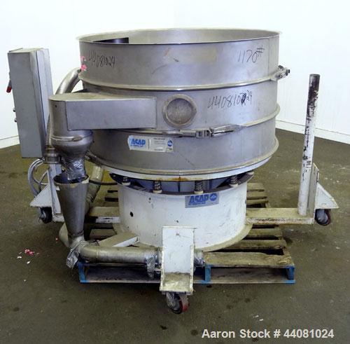 Used Sweco Screener, Model XS48S888, 304 Stainless Steel. 48” Diameter, double deck, 3 separation, no top cover. Driven by a 2.5 hp, 3/60/460 volt, 1160 rpm motor. Mounted on a carbon steel base with...
