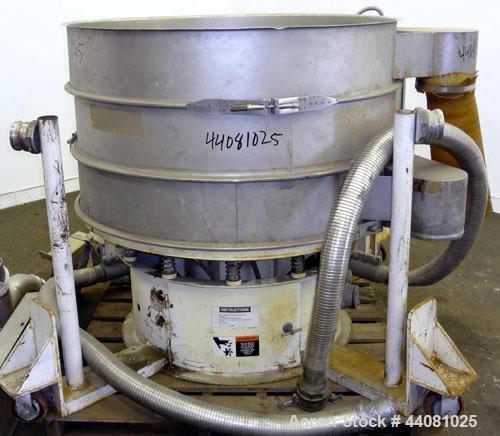Used Sweco Screener, Model XS48S888, 304 Stainless Steel. 48” Diameter, double deck, 3 separation, no top cover. Driven by a 2.5 hp, 3/60/460 volt, 1160 rpm motor. Mounted on a carbon steel base with...