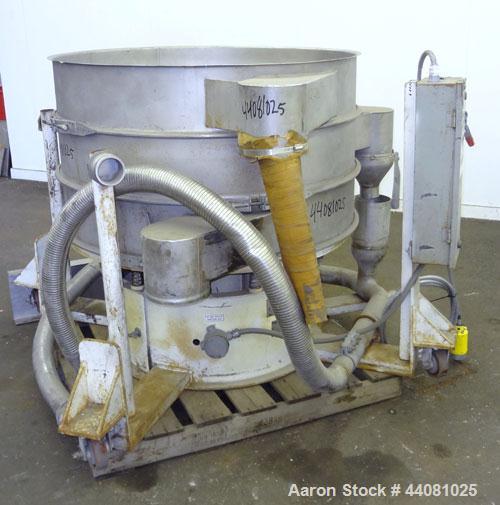 Used Sweco Screener, Model XS48S888, 304 Stainless Steel. 48” Diameter, double deck, 3 separation, no top cover. Driven by a 2.5 hp, 3/60/460 volt, 1160 rpm motor. Mounted on a carbon steel base with...