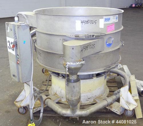 Used Sweco Screener, Model XS48S888, 304 Stainless Steel. 48” Diameter, double deck, 3 separation, no top cover. Driven by a 2.5 hp, 3/60/460 volt, 1160 rpm motor. Mounted on a carbon steel base with...
