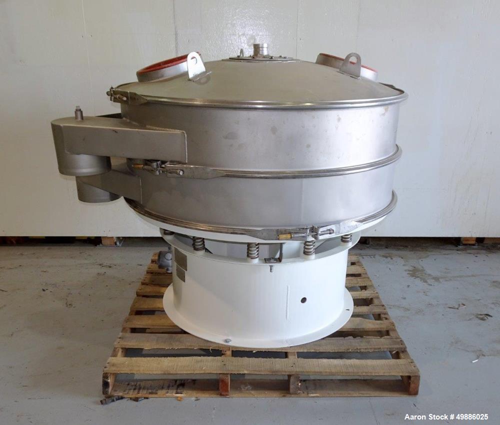 Used Sweco 48" Diameter Vibratory Screener, Model XS48S88, Stainless Steel. Single deck, 2 separation. Includes a top cover. Driven by a 2.5 hp, 3/60/460 volt, 1160 rpm motor. Mounted on a carbon ste...