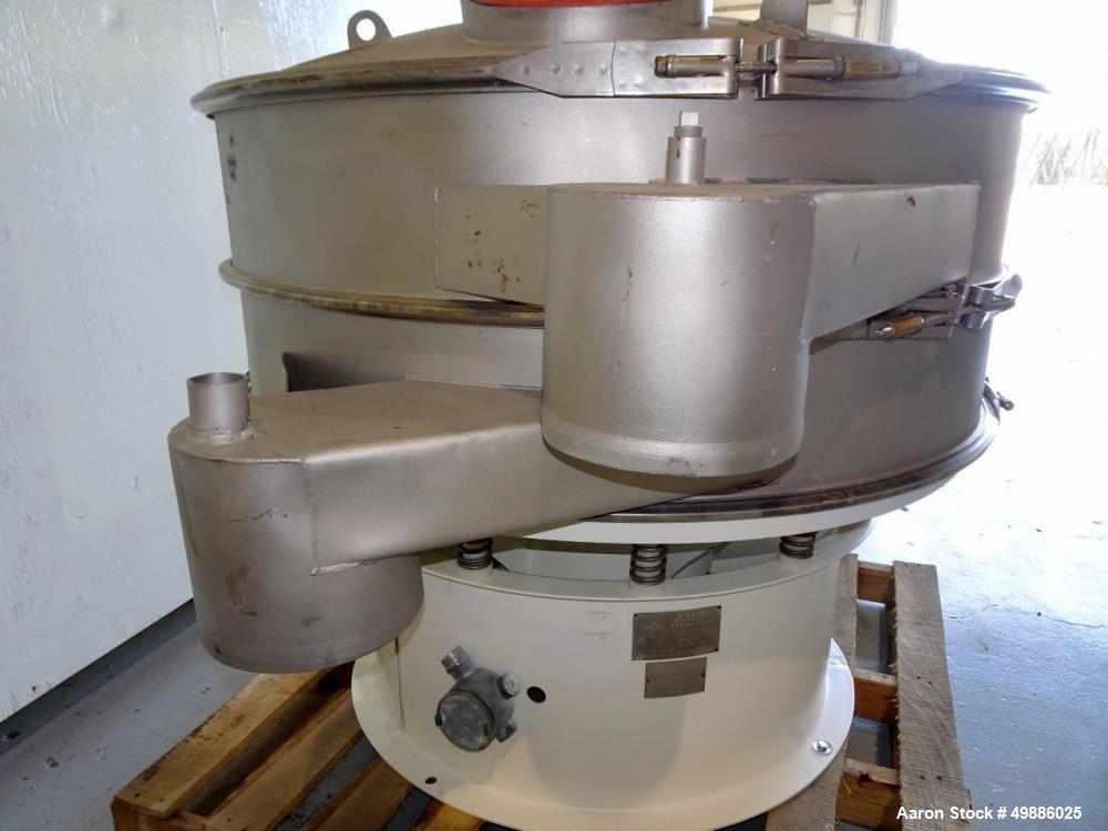Used Sweco 48" Diameter Vibratory Screener, Model XS48S88, Stainless Steel. Single deck, 2 separation. Includes a top cover. Driven by a 2.5 hp, 3/60/460 volt, 1160 rpm motor. Mounted on a carbon ste...