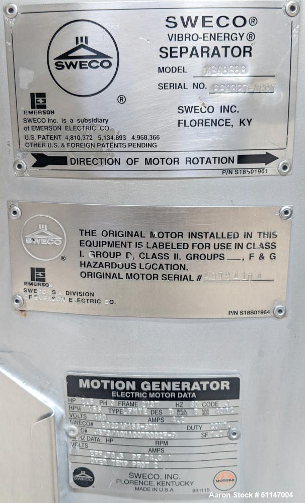 Used Sweco 48” Screener Base, Model XS48588