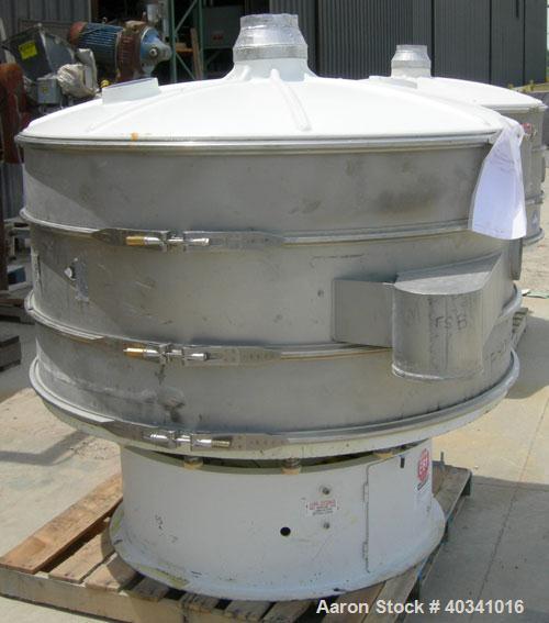 Used- Sweco screener, model XS60810S, 304 stainless steel. 60" diameter, double deck, 3 separation. Plastic top cover. Drive...
