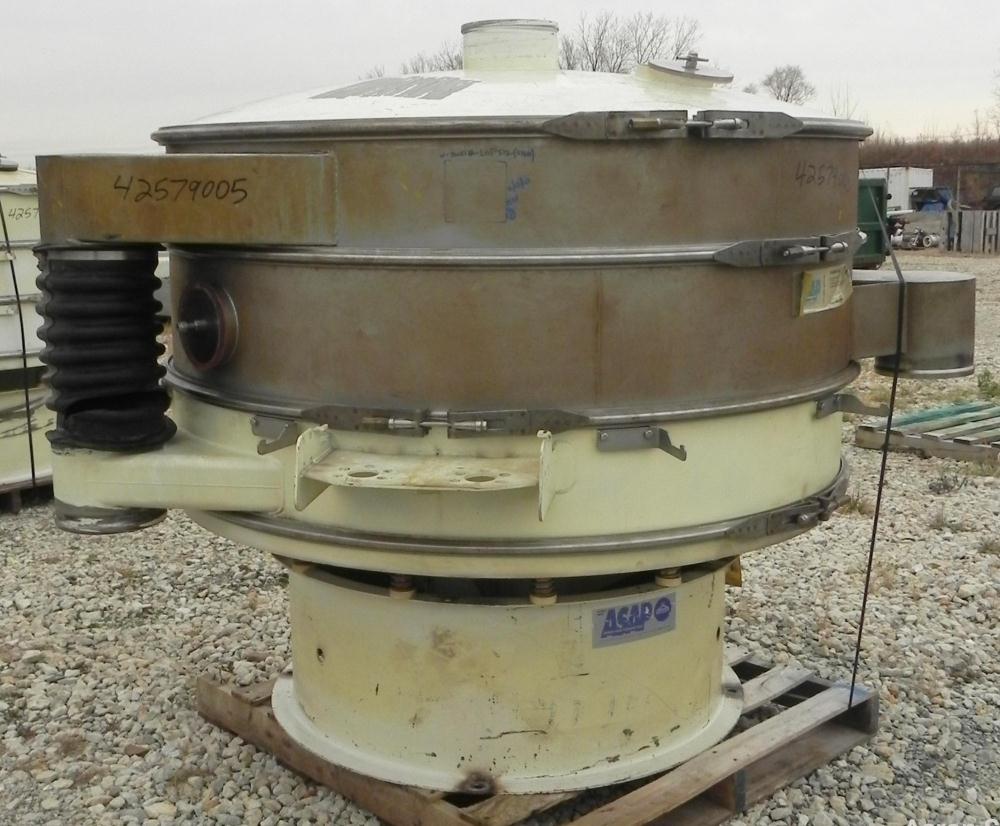 Used Sweco Screener, Model XS60S8108. 60" Diameter, double deck, 3 separation. (2) Decks 304 stainless steel, (1) deck carbon steel. Includes a top cover. Driven by a 2 1/2 HP, 3/60/460 Volt, 1160 RP...