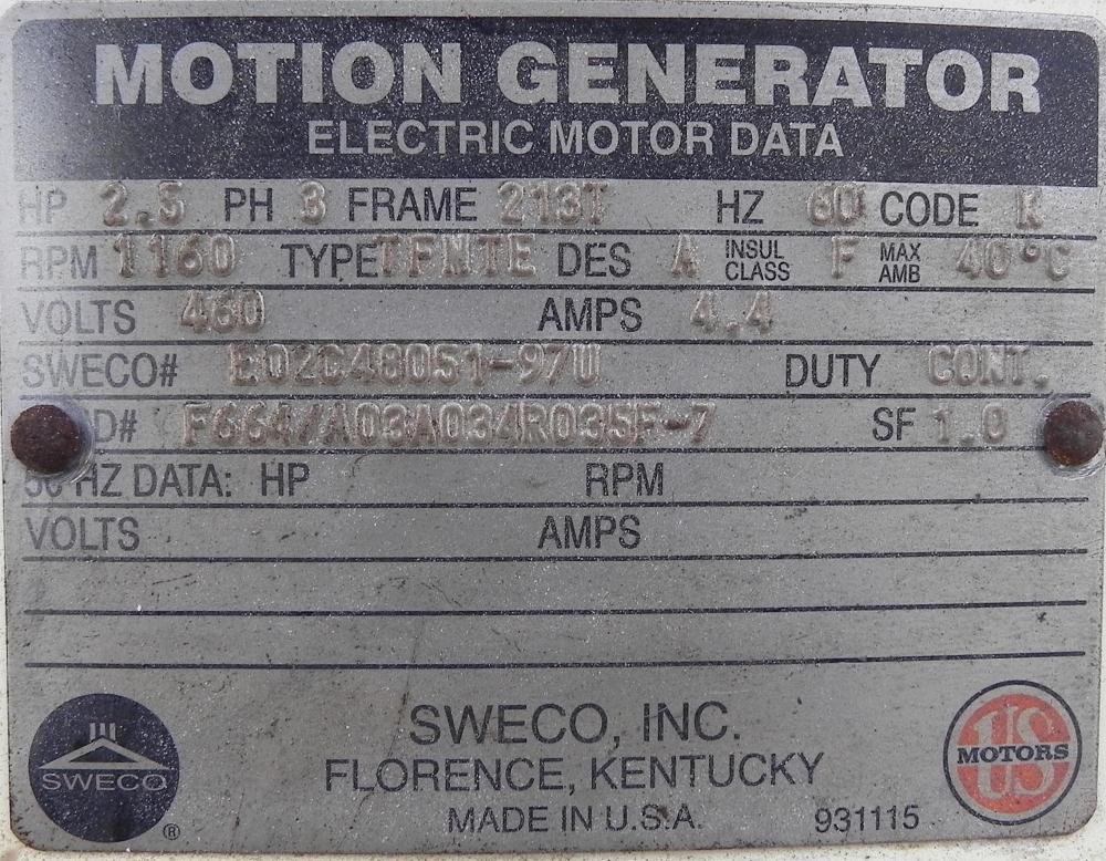 Used Sweco Screener, Model XS60S8108. 60" Diameter, double deck, 3 separation. (2) Decks 304 stainless steel, (1) deck carbon steel. Includes a top cover. Driven by a 2 1/2 HP, 3/60/460 Volt, 1160 RP...