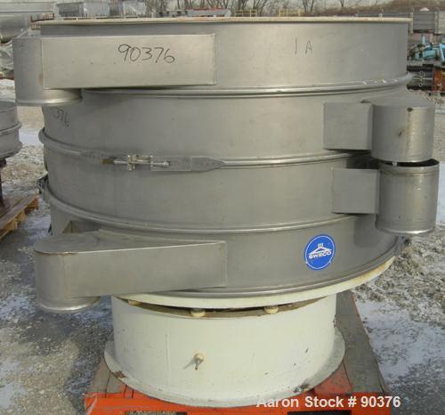 USED: Sweco screener, model XS60S8888, 304 stainless steel. 60" diameter, triple deck, 4 separation. No top cover. Driven by a 2-1/2 hp, 3/60/575 volt, 1160 rpm motor. Mounted on a carbon steel base.