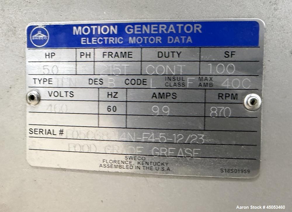 Unused Sweco 72" Stainless Steel Vibratory Screener – Double Deck, 3 Separation Pharmaceutical Sanitary Design