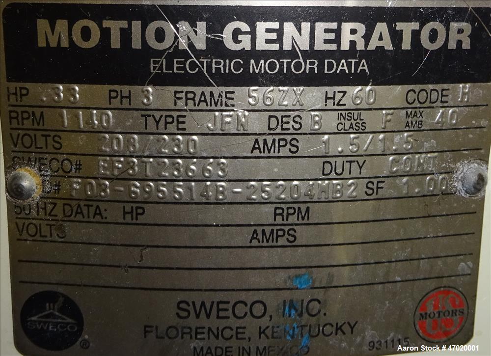 Used Sweco Screener, Model ZS24C44, 304 Stainless Steel.