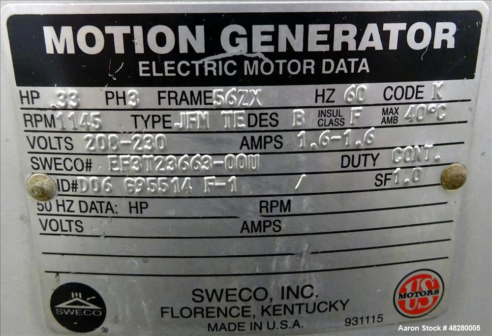 Used Sweco 24" Screener, Model ZS24S86CBSDFWCXB, 304 Stainless Steel.