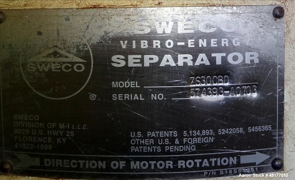 Used Sweco Screener, Model ZS30CBD, 304 Stainless Steel.