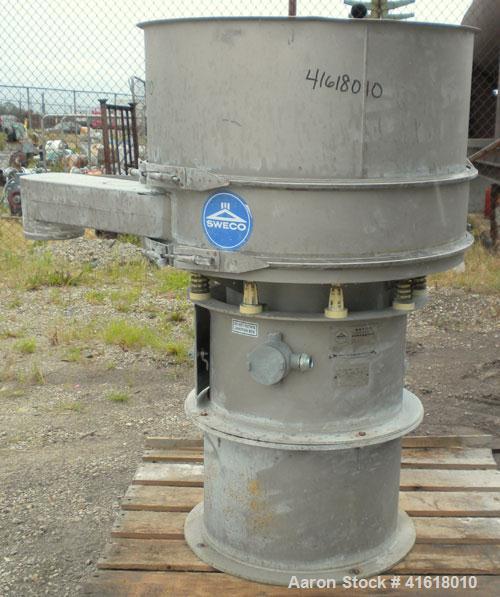 Used Sweco Screener, Model ZS30S612SD, 304 Stainless Steel. 30" diameter, single deck, 2 separation, no top cover. Driven by a 1/2 hp, 3/60/460 volt, 1160 rpm motor. Mounted on a 14" high base extens...