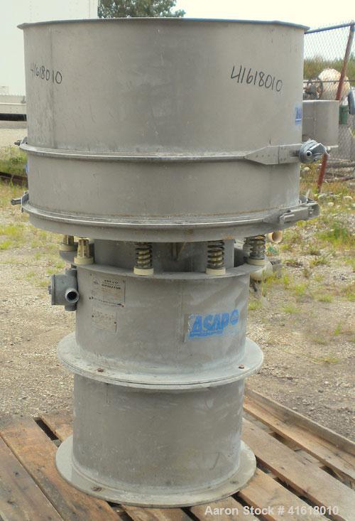 Used Sweco Screener, Model ZS30S612SD, 304 Stainless Steel. 30" diameter, single deck, 2 separation, no top cover. Driven by a 1/2 hp, 3/60/460 volt, 1160 rpm motor. Mounted on a 14" high base extens...