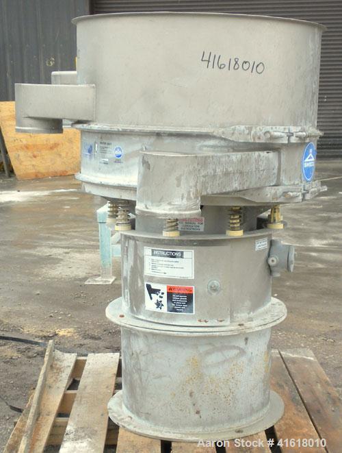 Used Sweco Screener, Model ZS30S612SD, 304 Stainless Steel. 30" diameter, single deck, 2 separation, no top cover. Driven by a 1/2 hp, 3/60/460 volt, 1160 rpm motor. Mounted on a 14" high base extens...