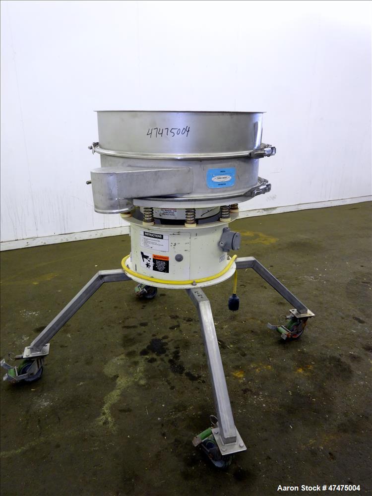 Used Sweco Screener, Model ZS30S666, 304 Stainless Steel. 30" Diameter, single deck, single separation, no top cover. Includes a side deck with no outlets. Driven by a 1/2hp, 3/60/230/460 volt, 1160 ...