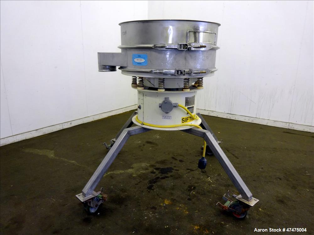 Used Sweco Screener, Model ZS30S666, 304 Stainless Steel. 30" Diameter, single deck, single separation, no top cover. Includes a side deck with no outlets. Driven by a 1/2hp, 3/60/230/460 volt, 1160 ...