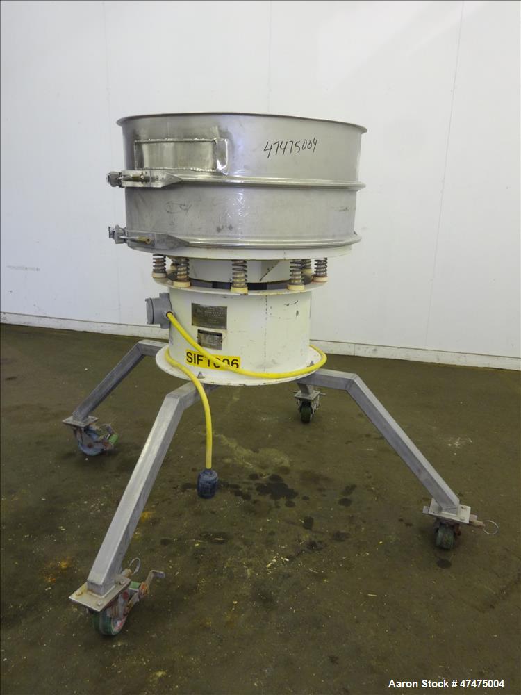 Used Sweco Screener, Model ZS30S666, 304 Stainless Steel. 30" Diameter, single deck, single separation, no top cover. Includes a side deck with no outlets. Driven by a 1/2hp, 3/60/230/460 volt, 1160 ...