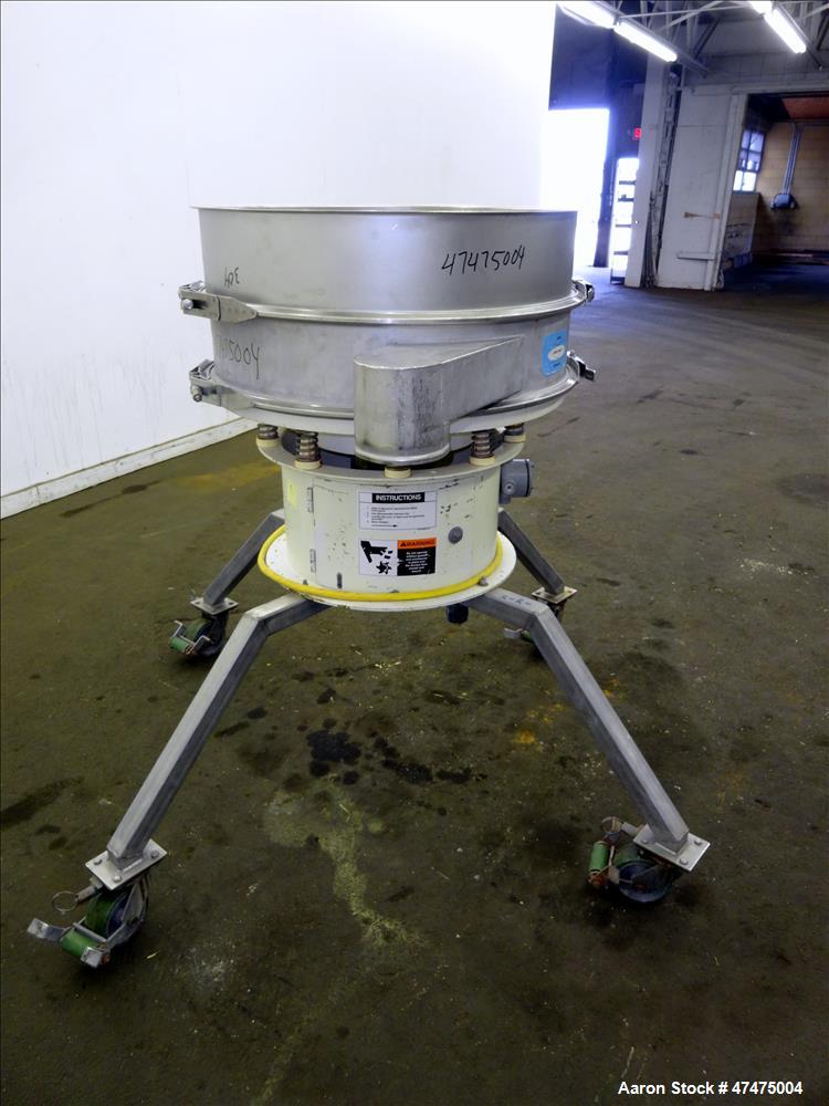 Used Sweco Screener, Model ZS30S666, 304 Stainless Steel. 30" Diameter, single deck, single separation, no top cover. Includes a side deck with no outlets. Driven by a 1/2hp, 3/60/230/460 volt, 1160 ...