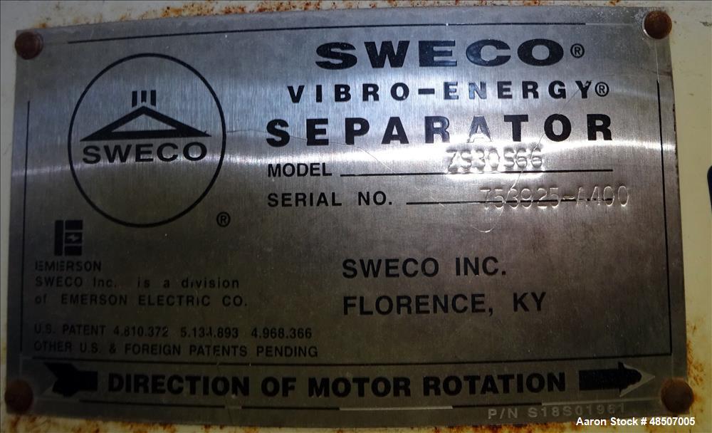 Used Sweco Screener, Model ZS30S66, 304 Stainless steel. 