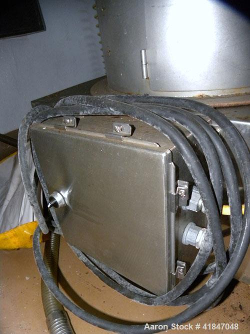 Used Sweco Screener, stainless steel. 30" diameter, single deck, 2 separation. No  top cover. Driven by a 1/2 hp, 3/60/460 volt motor. Mounted on a carbon steel base.