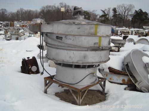 Used Sweco Screener, Carbon Steel. 60" diameter, double deck, 3 separation. No top cover. Driven by a  hp, 3/60/460 volt motor. Mounted on a carbon steel base.