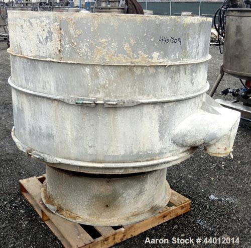Used Sweco Scalper Screener, 304 Stainless Steel.  60” Diameter single deck, 2 separation.  No top cover.  Driven by an approximately 2-1/2hp motor.  Mounted on a stainless steel base.