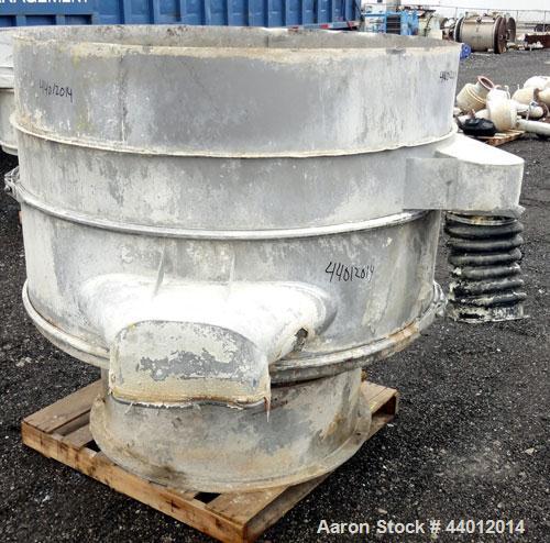 Used Sweco Scalper Screener, 304 Stainless Steel.  60” Diameter single deck, 2 separation.  No top cover.  Driven by an approximately 2-1/2hp motor.  Mounted on a stainless steel base.