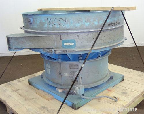 Used Sweco Screener, Carbon Steel. 60” Diameter single deck, 2 separation. No top cover. Driven by a 2.5hp, 3/60/230/460 volt, 1120 rpm motor. Mounted on a carbon steel base.