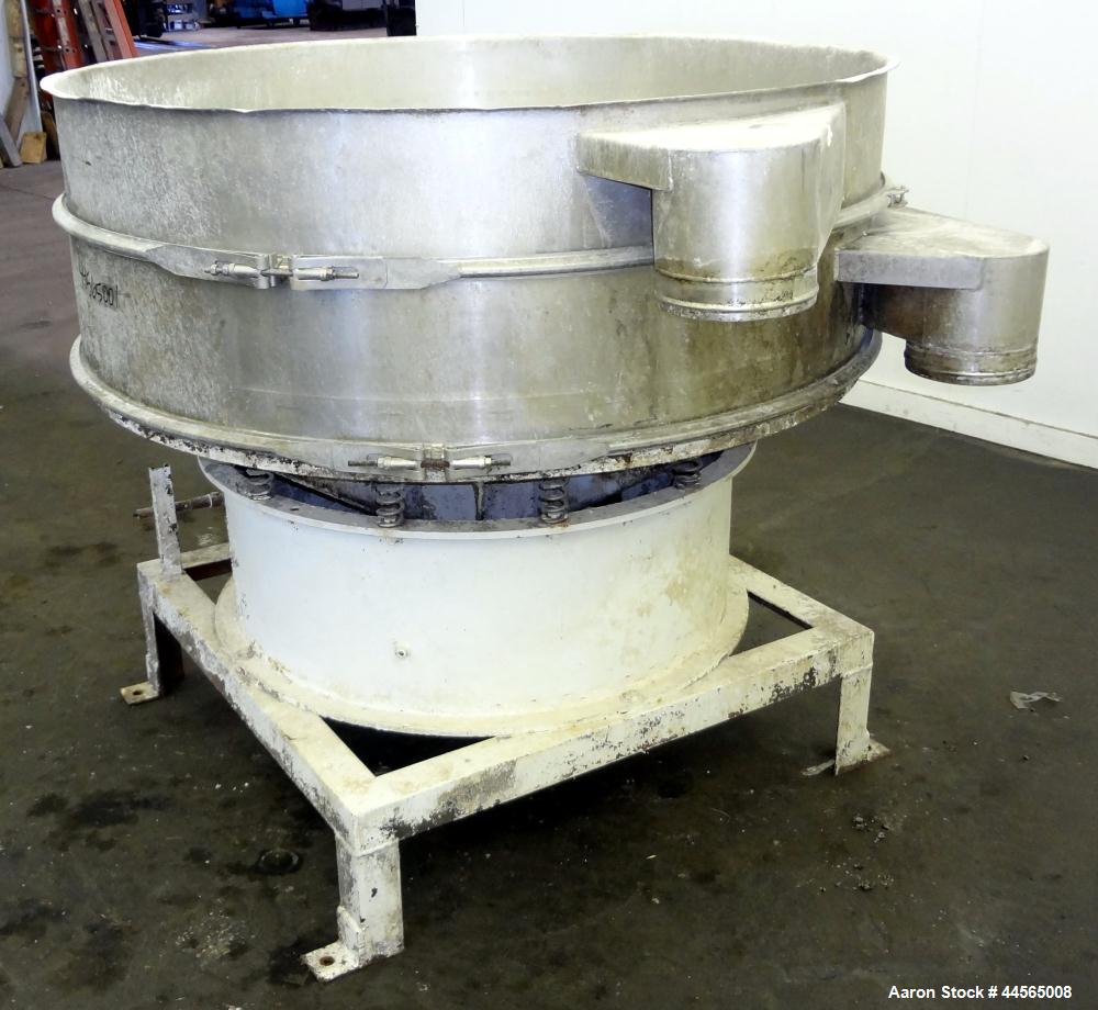 Used Sweco Screener, 304 Stainless Steel. 60" Diameter, single deck, 2 separation, no top cover. Driven by a 2.5hp, 3/60/230/460 volt, 1160 rpm motor. Mounted on a carbon steel base with a 12" tall c...