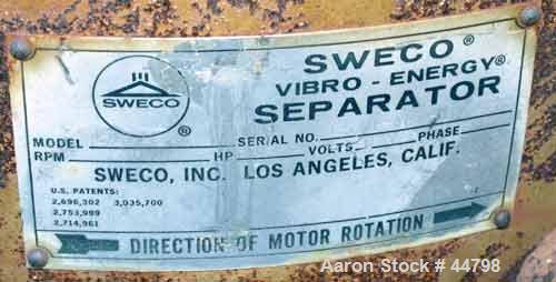 USED: Sweco sifter, 30" dia, model LS30C66. Carbon steel, singledeck, 1/2 hp 230-460V/1140 rpm.