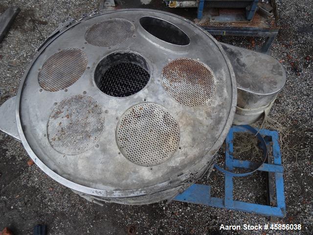 Used Sweco Screener, Stainless Steel, Model S24C44. 24" Diameter, single deck, 2 separation.  Driven by a 1/3 HP, 3/60/550 Volt, 1140 RPM Motor.  Mounted on a base.  Serial Number E8753C