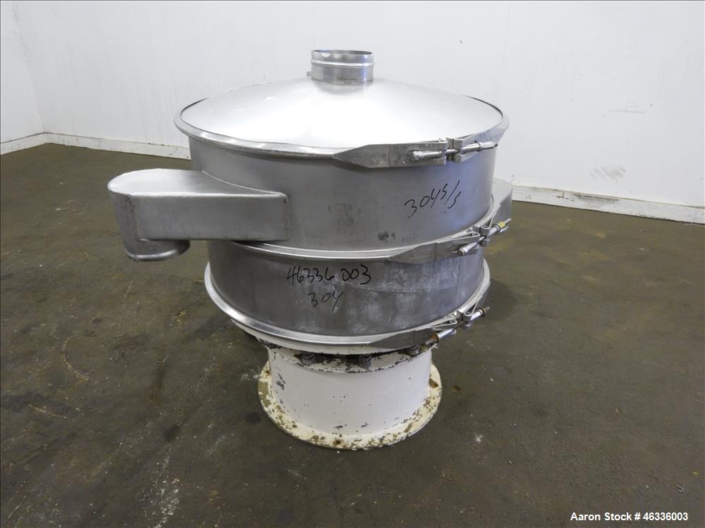 Used Sweco Screener, Model LS30S88, 304 Stainless Steel, 30" Diameter, Single Deck, 2 Separation. Driven by a 1/2 hp, 3/60/230-460 volt/1140 rpm Baldor motor. Mounted on carbon steel base. Serial num...