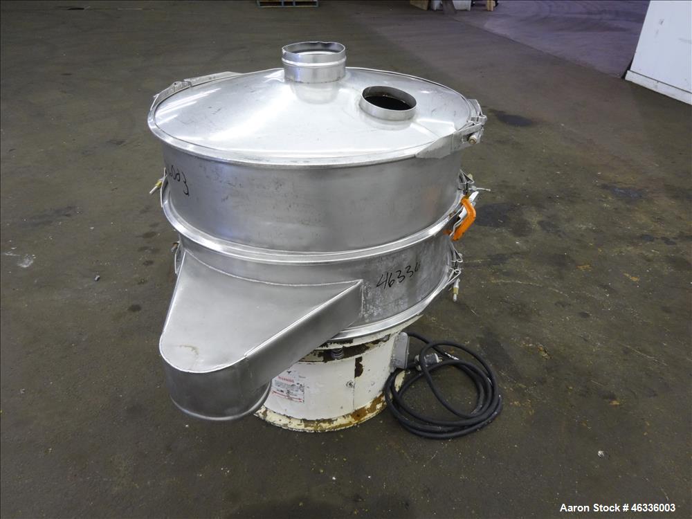 Used Sweco Screener, Model LS30S88, 304 Stainless Steel, 30" Diameter, Single Deck, 2 Separation. Driven by a 1/2 hp, 3/60/230-460 volt/1140 rpm Baldor motor. Mounted on carbon steel base. Serial num...