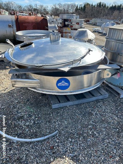 Used- Sweco 72" Diameter Sifter / Screener, Stainless steel. Single Deck, 2 separation. (2) 10" Top Side Openings, 8" Center...