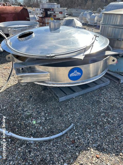 Used- Sweco 72" Diameter Sifter / Screener, Stainless steel. Single Deck, 2 separation. (2) 10" Top Side Openings, 8" Center...