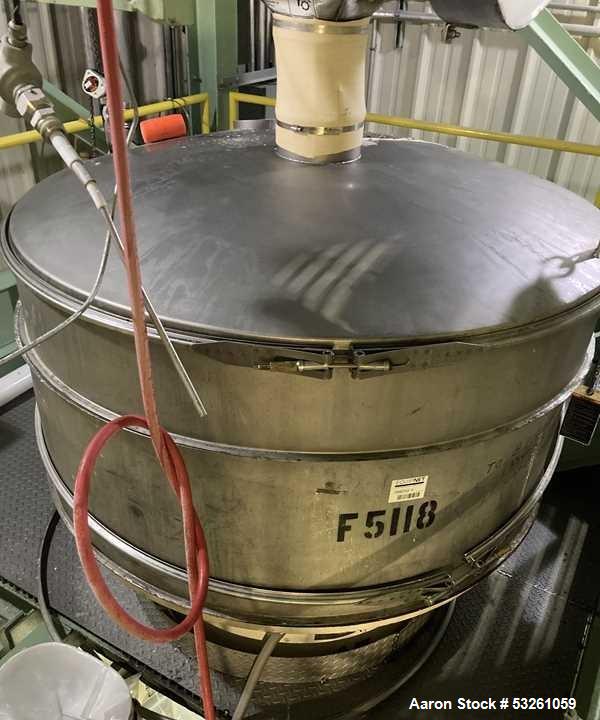 Used Sweco Stainless Steel Sifter Separator, 60". F-5118. Single deck. With base and 2.5 HP Motor Drive. Stainless top cover. With Screens.