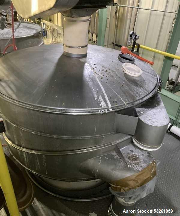 Used Sweco Stainless Steel Sifter Separator, 60". F-5118. Single deck. With base and 2.5 HP Motor Drive. Stainless top cover. With Screens.