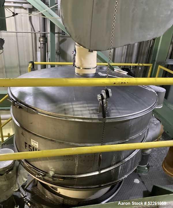 Used Sweco Stainless Steel Sifter Separator, 60". F-5118. Single deck. With base and 2.5 HP Motor Drive. Stainless top cover. With Screens.