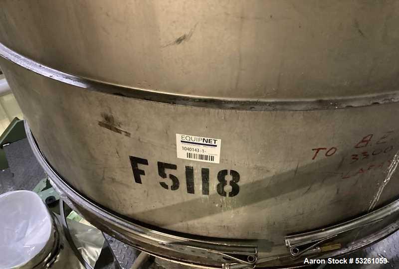 Used Sweco Stainless Steel Sifter Separator, 60". F-5118. Single deck. With base and 2.5 HP Motor Drive. Stainless top cover. With Screens.