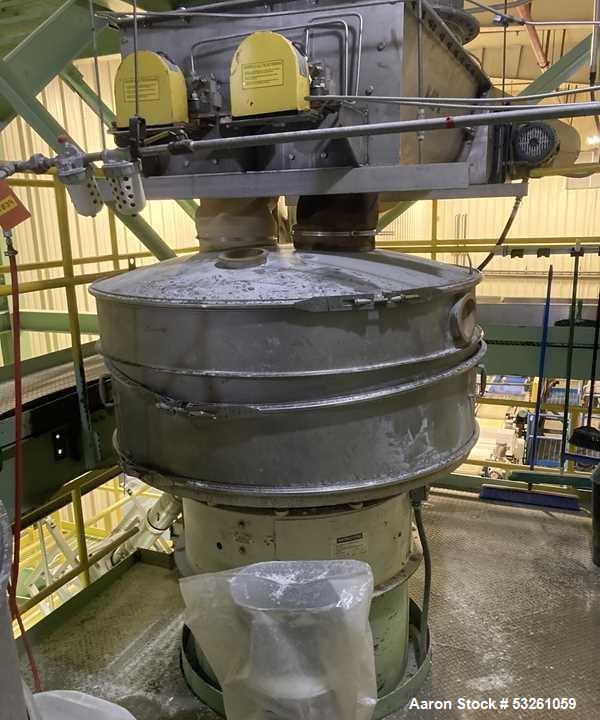 Used Sweco Stainless Steel Sifter Separator, 60". F-5118. Single deck. With base and 2.5 HP Motor Drive. Stainless top cover. With Screens.