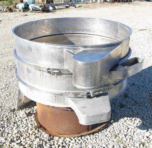 USED: Sweco Screener, 48" Diameter, 316 Stainless Steel.  Double deck, 3 separation, no top cover.  Driven by a 1 HP, 3/60/460 Volt, 1200 RPM motor.  Mounted on a carbon steel base.