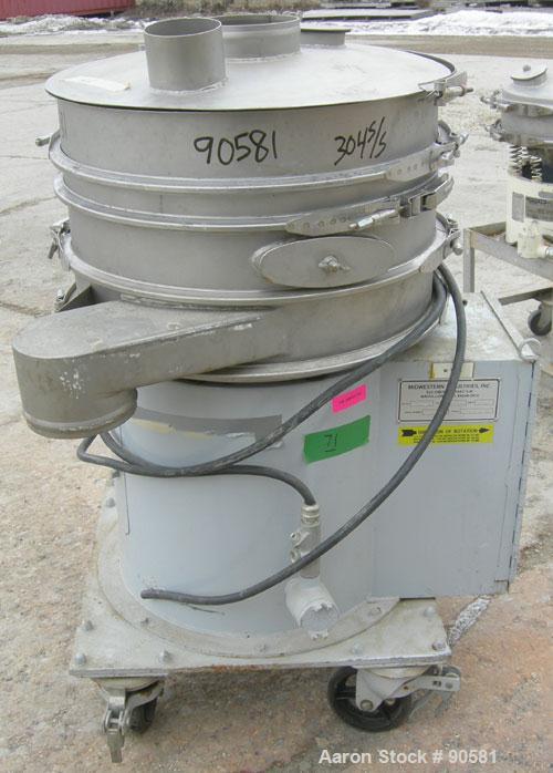 USED: Midwestern screener, model ME24S4-4-4XP, 304 stainless steel.  24" diameter,2 decks,3 separation.  Driven by a  1/2 HP, 3/60/230/460 volt, xp motor.Includes top cover. Mounted on a carbon steel...