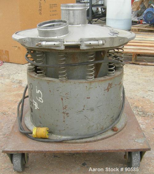 USED: Sweco screener model S18S3333, 304 stainless steel.  18" diameter, no decks, top cover.  Driven by a 1/4 hp, 1/60/115 volt, 1100 rpm motor.  Mounted on a carbon steel base on casters.
