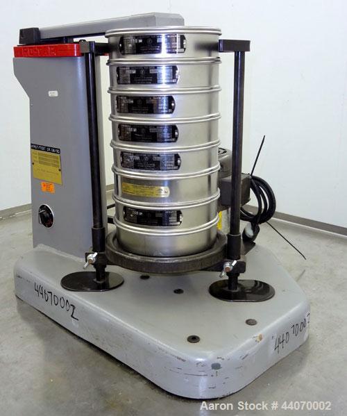 Used W.S. Tyler Ro-Tap Testing Sieve Shaker, Model RX-29. 8" Diameter. 278 Revolutions per minute, 150 tappings per minute. Driven by a 1/4hp, 115/208-230 volt, 1725 rpm motor. Base mounted.