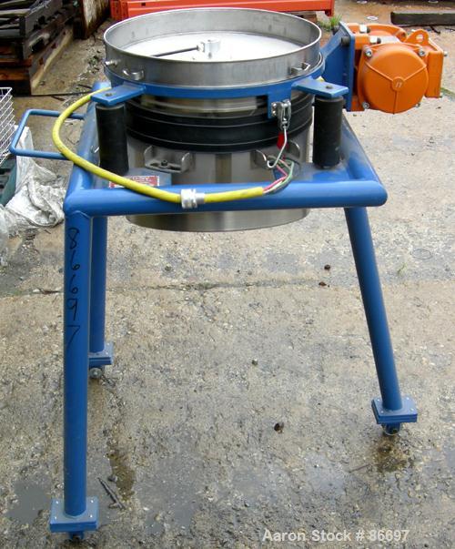 Used Vorti-Siv Vibratory Sieving Machine, Model RVM-15E, 304 Stainless Steel. (1) 15" diameter 80 mesh sieve. Bottom collection hopper with 2" outlet. Driven by a (.26) hp, 3/60/230/460 volt, 3600 rp...