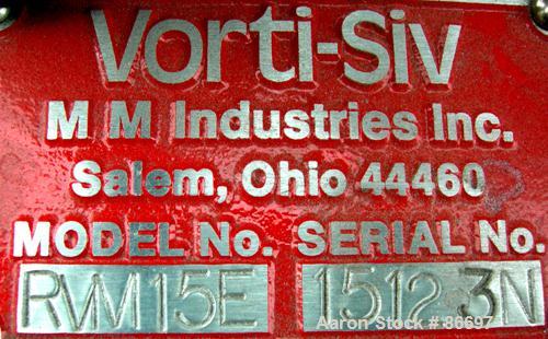 Used Vorti-Siv Vibratory Sieving Machine, Model RVM-15E, 304 Stainless Steel. (1) 15" diameter 80 mesh sieve. Bottom collection hopper with 2" outlet. Driven by a (.26) hp, 3/60/230/460 volt, 3600 rp...