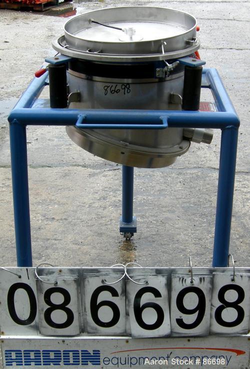 Used Vorti-Siv Vibratory Sieving Machine, Model RVM-15E, 304 Stainless Steel. (1) 15" diameter 80 mesh sieve. Bottom collection hopper with 2" outlet. Driven by a (.26) hp, 3/60/230/460 volt, 3600 rp...