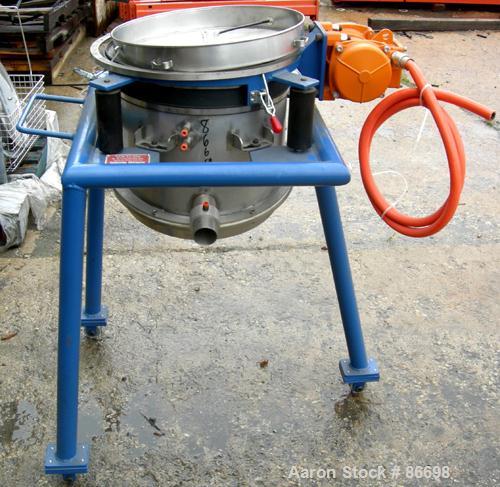 Used Vorti-Siv Vibratory Sieving Machine, Model RVM-15E, 304 Stainless Steel. (1) 15" diameter 80 mesh sieve. Bottom collection hopper with 2" outlet. Driven by a (.26) hp, 3/60/230/460 volt, 3600 rp...