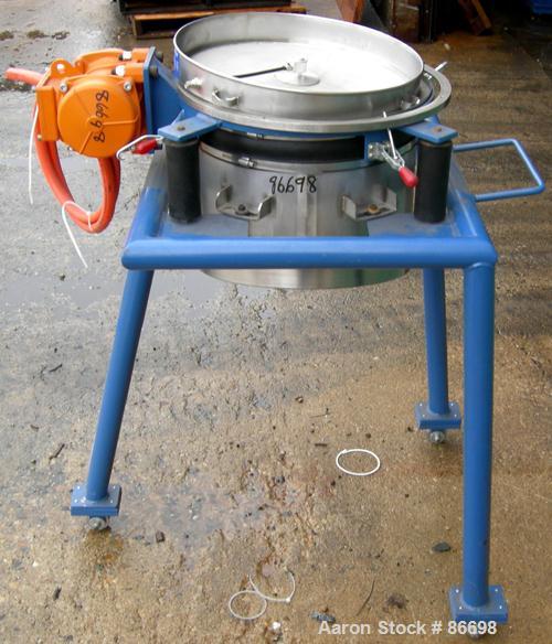 Used Vorti-Siv Vibratory Sieving Machine, Model RVM-15E, 304 Stainless Steel. (1) 15" diameter 80 mesh sieve. Bottom collection hopper with 2" outlet. Driven by a (.26) hp, 3/60/230/460 volt, 3600 rp...